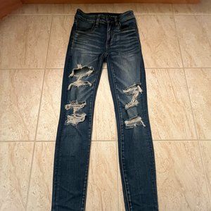 American Eagle Blue Skinny Ripped Jeans Size 00